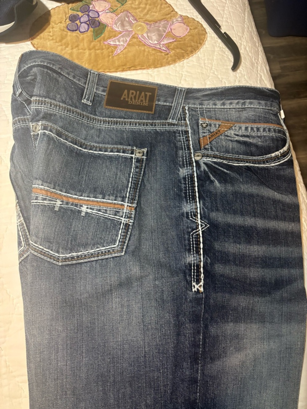 Ariat Men's Dark Faded Blue Relaxed Jeans with Contrast Stitching